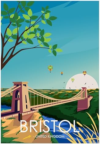 Hewson's Gifts UK Travel Print UK Cities and Shires, Handmade Print Of The Beautiful Places of United Kingdom, UK Artwork Wall Art Poster For New Home Kitchen Print (Bristol, A4 Unframed Print)