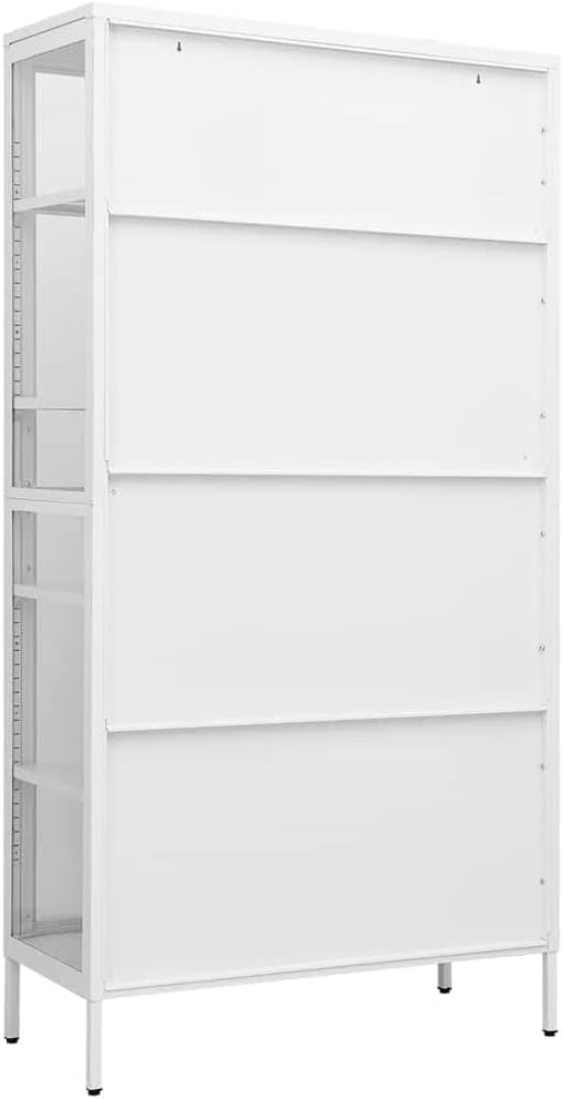 White Steel Display Cabinet with Tempered Glass, Large Vertical Locker Storage Cabinet for Home, Adjustable Shelves, Wall-Mountable Storage Cupboard