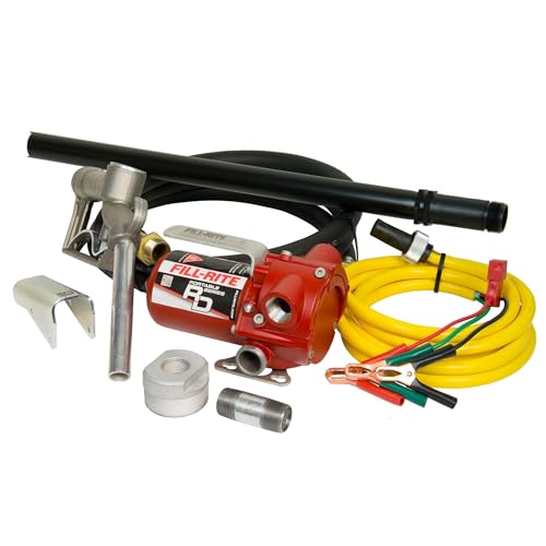 Fill-Rite RD1212NP 12V 12 GPM Portable Fuel Transfer Pump w/Discharge Hose, Manual Nozzle, Power Cable/Clips, & Suction Pipe