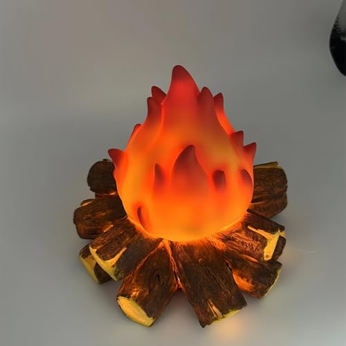 Image of Small Cozy Fireplace Lantern Traditional Realistic Log Wood Burning Flame Effect Ligh LED Charcoal Style Table LampFor Indoor & Outdoor Use(4.8''X4.8''X4.9'')