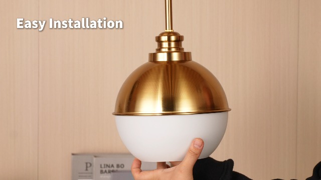 Image of Beionxii Gold Globe Pendant Lights Kitchen Island, Milk Glass Pendant Light
