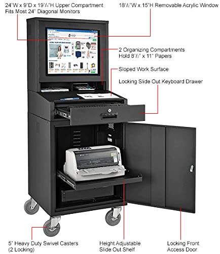 Global Industrial Mobile Security Lcd Computer Cabinet Enclosure, Black, 24-1/2"W X 22-1/2"D X 62-3/4"H #TOP7