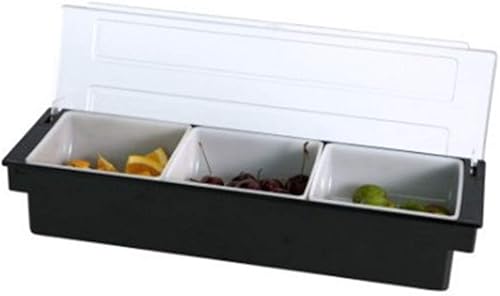 Miniatura 4 de FEOOWV Organizador de condimentos de frutas y verduras con tapa, bandeja dispensadora de plástico de 3 compartimentos para catering salsas, servir