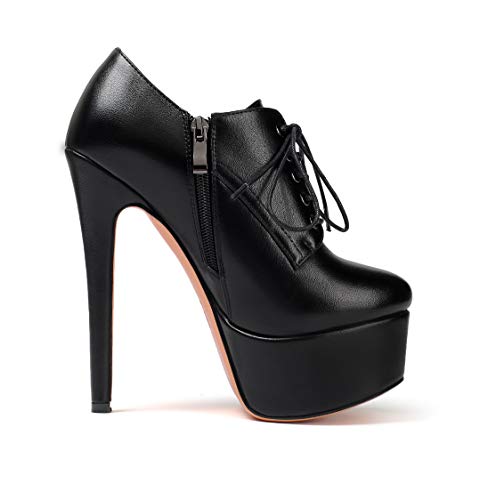Sammitop Platform Ankle Boots For Women Sexy Stiletto Heels Sky High Heel Pump Lace Up Zipper Round Toe Fashion Dress Shoes For Party Prom Event Matte Black Us 6 #TOP4