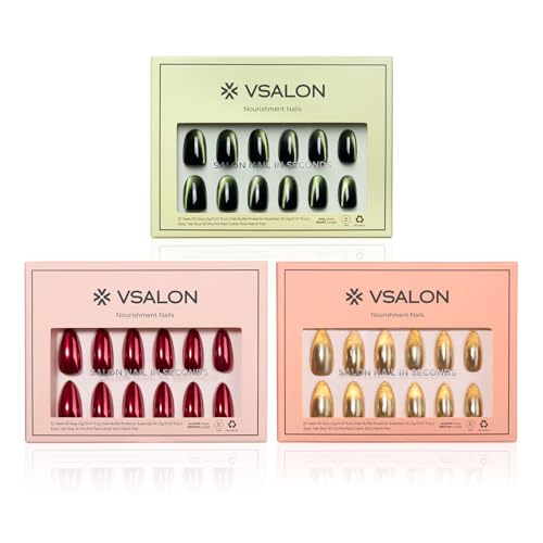 VSALON Press on Nails Short Oval - Dark Green Cat