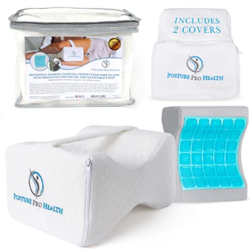 Posture Pro Health Memory Foam Orthopedic Knee Pillow with Cooling Gel & Adjustable Strap | Back, Hip, Knee Support Cushion for Side Sleepers & Pregnant Women | Bonus Cover | Best in Comfort & Design
