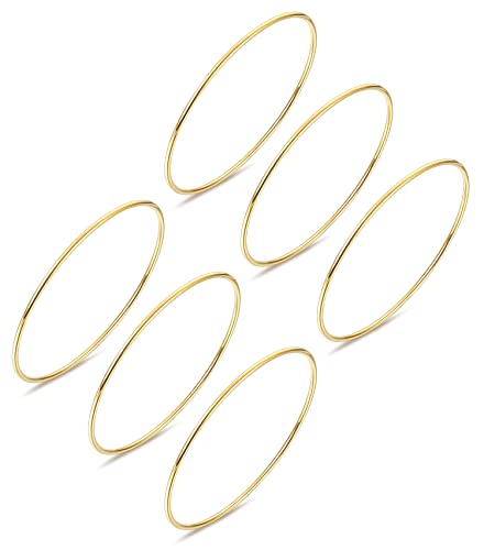 JeweBella 6 Pièces Bracelet Jonc pour Femme Fille Acier Inoxydable Bracelet Femme Argent/Or/Or Rose Empilables Bracelet Fin 2MM Cover