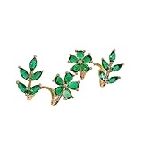 Leaf Floral Ear Cuff Earrings For Women Green Gemstone Ear Crawler Cool Double Piercing Elegant Versatile Jewelry
