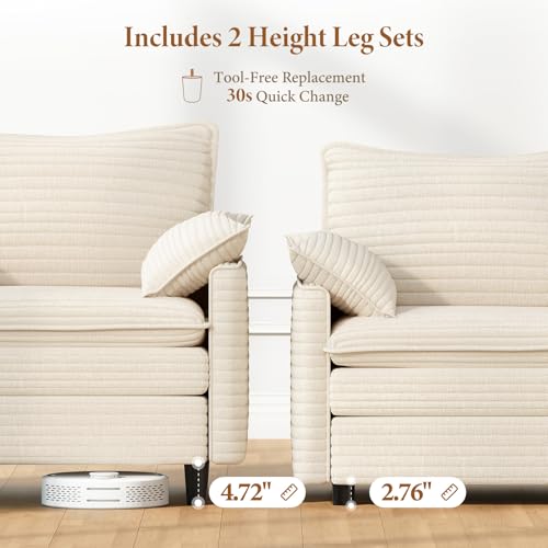 Image of Vesgantti Large Modular Sectional Sofa, Big Comfy Cloud Couch with Ottoman Deep Seat Corduroy Cloud Sofa, 8 Seater Large Sectional Couches for Living Room, Bedroom and Apartment, Beige