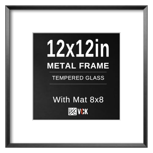 Image of VCK 12x12 Aluminum Black Picture Frames with Mat for 8x8 Picture or 12x12 without Mat, Metal Square Photo Frame with Real Tempered Glass For Wall (1 Pack)
