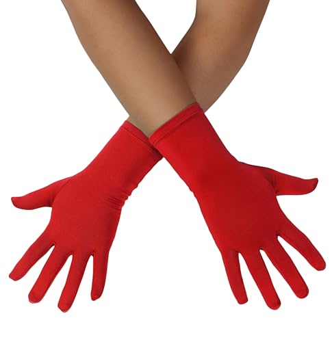ATHX Mens and Womens Gloves Costume Accessories Wrist Length Spandex Stretch Halloween Cosplay Party Wedding Prom Gloves (Red Free Size)