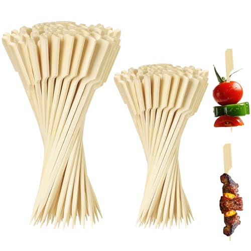 BOULESENM 200 Piezas Brochetas,12/9CM Palillos para Aperitivos,Palitos de Madera,Cocktail Skewer,Fruit Skewers para Buffets BBQ Kebabs Aperitivos Hamburguesas Verduras Frutas