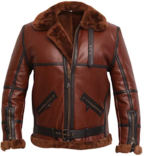 Image of RAF British Real Shearling Flight Aviator Brown Bomber Leather Jacket