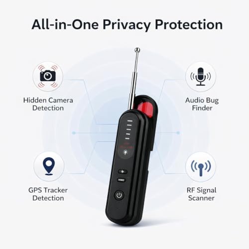 Image of Casaquin T01 Smart Hidden Device Detector & GPS Signal Scanner | Anti-Spy Bugging Scanner for Indoor /Outdoor Privacy Protection | Sound & LED Alert | Privacy Device for Home, Hotel, Travel - Black