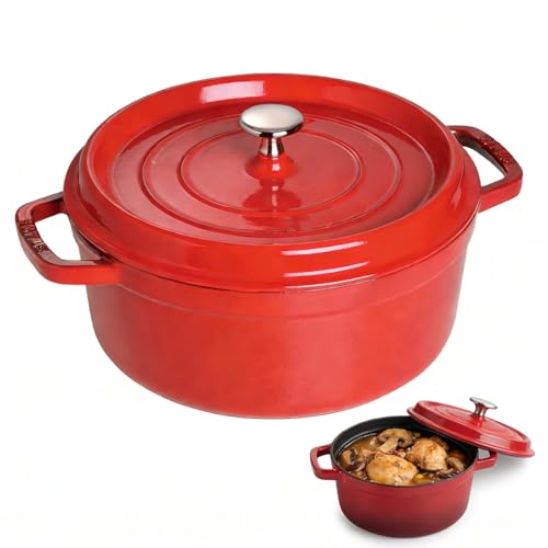 ALZumi 5 Quart Enamelled Cast Iron Dutch Oven with Lid and D...