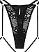 Women Lace Thongs G-String Sheer Panties Underwear with Leg Ring (Pure Black, Large)