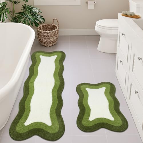 HAOCOO Luxury Soft Large Bathroom Rugs, 24x59 Inch Long Bathroom Rugs Non Slip Washable, Green Irregular Shaped Rug Absorbent Bathroom Mat for Bedroom Bathtub Sink Shower by HAOCOO - Image 8