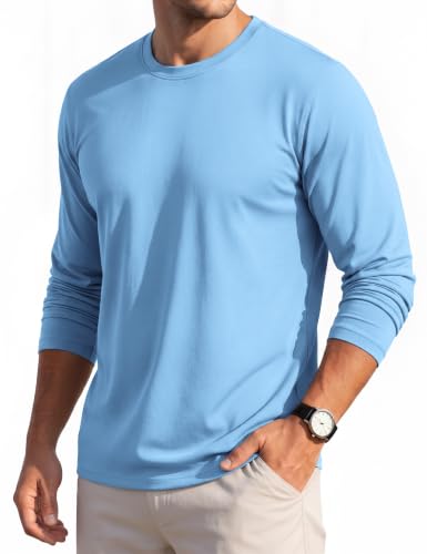 Image of MAGCOMSEN Men's Long Sleeve T-Shirt Cotton Crew Neck T-Shirts Comfort Breathable Casual Tops for Walking Sports,Blue,3XL