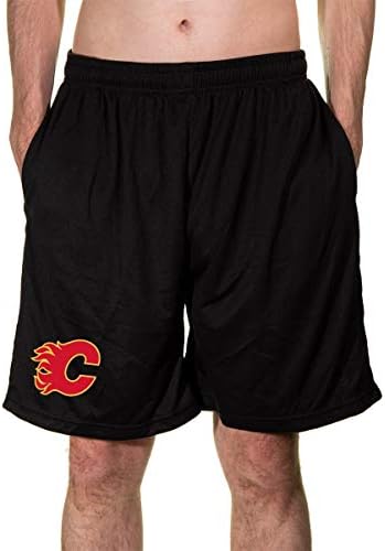 Calhoun NHL Men's Team Logo Air Mesh Shorts (Calgary Flames, Medium)