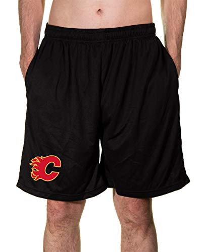 Calhoun NHL Men's Team Logo Air Mesh Shorts (Calgary Flames, Medium)