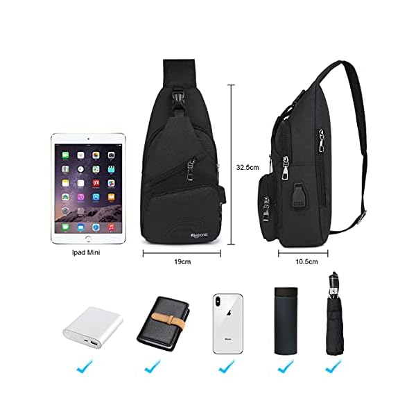 flintronic Sling Bag, Bolsa de Pecho con Puerto de Carga USB, 19 * 32.5 * 10.5cm Mochila de Viaje - Imagen 3