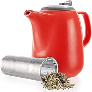 Tealyra - Daze Ceramic Large Teapot Red - 1400ml (6-7 Cups) - with Stainless Steel Lid Extra-Fine Infuser for Loose Leaf Tea
