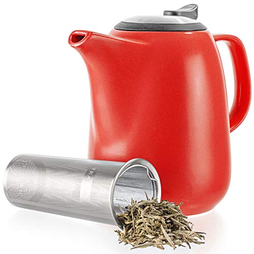 Tealyra - Daze Ceramic Large Teapot Red - 47-Ounce (6-7 Cups) - With Stainless Steel Lid Extra-Fine Infuser For Loose Leaf Tea - 1400Ml #TOP26
