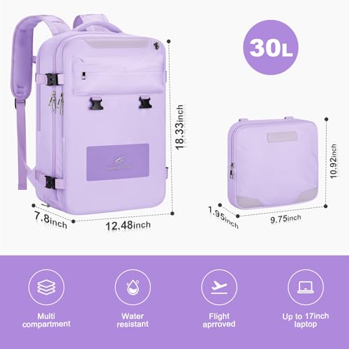 Image of Maelstrom Travel Backpack for Women Men,30L Laptop Backpack Fits 17-Inch Laptop,Carry On Backpack for Airplanes with Crossbody Bag&Shoe Compartment&Toiletry Bag (Purple, Large)