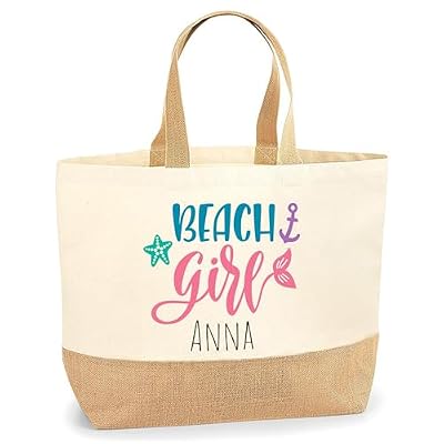 PHOTOCITY Borsa donna personalizzata con nome, Borsa in Juta Personalizzabile, Bag donna grande, Shopper Estiva, Borsa mare personalizzata, Tote bag, Borsa da spiaggia personalizzata