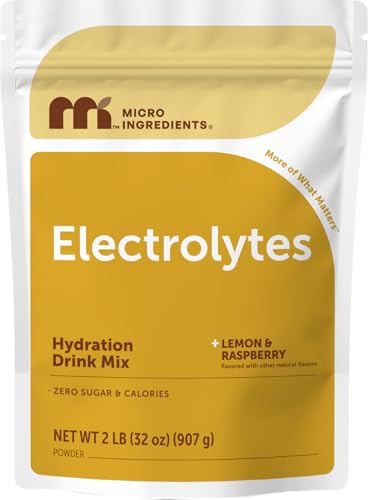 Micro Ingredients Electrolyte Powder, 2 lbs (139 Servings) | Lemon Raspberry Flavor | High Potassium (1,000mg) + Coconut Water & Real Lemon Juice | No Sugar, Keto Friendly | Non-GMO