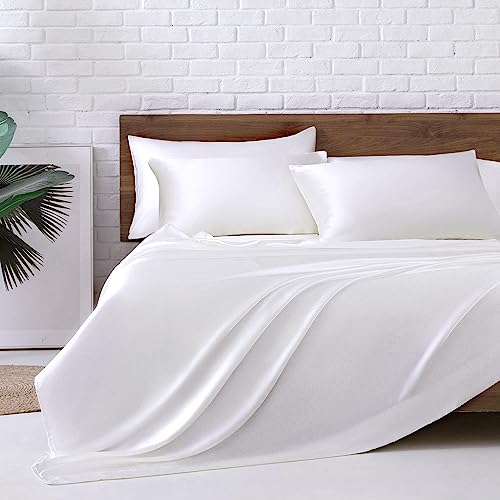 Image of MR&HM Satin Bed Sheets, King Size Sheets Set, 6 Pcs Silky Bedding Set with 15 Inches Deep Pocket for Mattress (King, White)