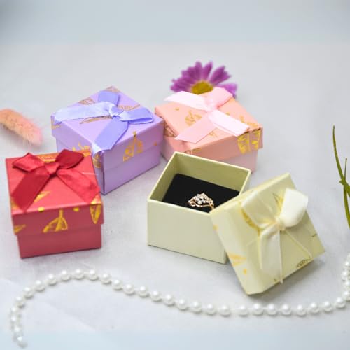 Image of Ring Box Small Gift Boxes Sturdy Cardboard Cube Box for Jewelry Pendant (2, Sky Blue & Pink)