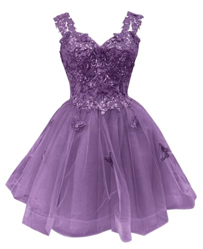 Image of Youjiayi 3D Butterfly Short Homecoming Dresses for Teens Off Shoulder DAMA Dresses for Quinceanera Glitter Sequin Prom Dress