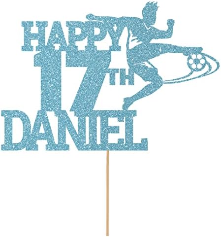 Personalised Birthday Glitter Cake Topper by Cakeshop | Custom Colour Any Name & Any Age Football Cake Decoration for 1st 2nd 3rd 4th 5th 6th 7th 8th 9th 10th 16th 18th | Red