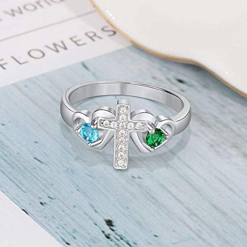 URONE Sterling Silver Personalized Ring Custom 2 birthstones Engraved Name Ring Jewelry for Women Infinity Promise Ring for her2