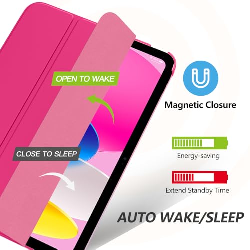 Image of MoKo for iPad (A16) 11th Generation Case 11 Inch 2025, iPad 10th Generation Case 10.9 Inch 2022, Slim Stand Hard PC Translucent Back Shell Smart Cover, Support Touch ID, Auto Wake /Sleep, Bright Pink