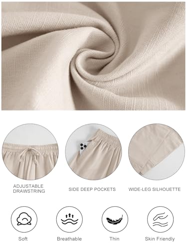 grewley Trendy Boho Linen Pants Wide Leg Long Trousers with Pockets Khaki L — view 6