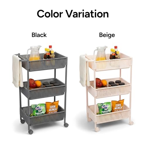 Image of Nayasa Rope Trolley 3 Layers | Kitchen Organizer | Kitchen Shelf Organizer | Vegetable Basket for Onion,Potato | Vegetable Trolley with Wheels | Ivory