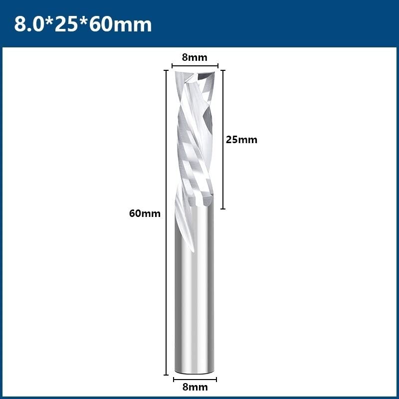 1pc frez kompresyjny 3.175-12mm Shank stolarka w dół wyciąć dwa flety spiralne narzędzie do frezowania CNC Router frez trzpieniowy do drewna | 8x25x60mm