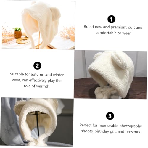 Cute Winter Hat for Women Thicken Warm Fleece Ear Protection Fluffy Cap for Cold Days White3