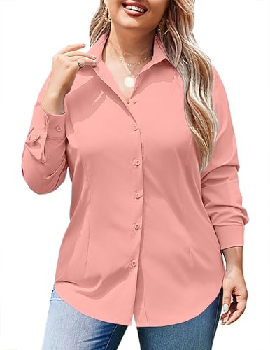 Image of IN'VOLAND Women Plus Size Button Down Shirts Long Sleeve Office Work Blouse