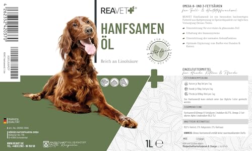 Reavet Olio Di Canapa Pressato A Freddo Per Cani E Gatti, 1 Litro, Olio Di Barba, In Qualità Di Olio Alimentare, Olio Di Mangime Naturale, Prodotto Naturale Senza Additivi, Senza Additivi - 4