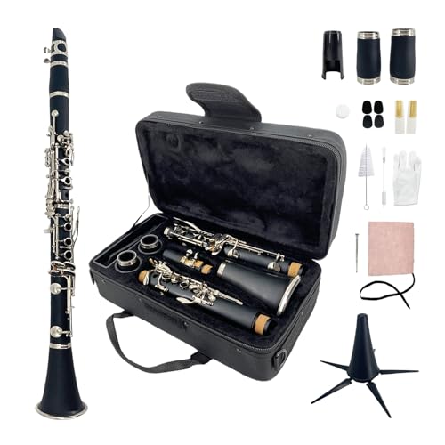 Conboxus Bb Clarinet Ebonite Student B Flat Clarinet Beginner Kit with Hard Case,Reeds,Stand,Cleaning Cloth,Grease,Mouthpiece Brush and Pad Brush,Cushion,Gloves