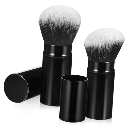 OSOLADY 2Pcs Retractable Makeup Brush Flat Top Angled Top Powder Applicators for Travel Soft Hair Comfortable Grip Compact Storage for Easy Use for Makeup Blending