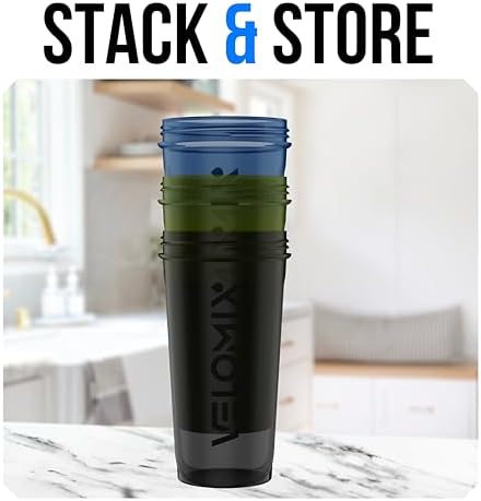 VELOMIX 3 Pack 14oz Protein Shaker Bottle, Green, Black, Blue — 사진 6