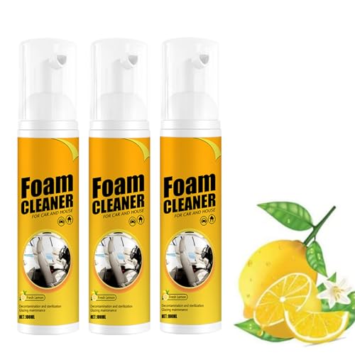 Multipurpose Foam Cleaner Spray 100ml (3 Pcs) - Powerful Stain Removal for Car, Home, and Kitchen | Lemon Fresh, No Rinse, All-Purpose Cleaner for Interior, Leather, and Furniture