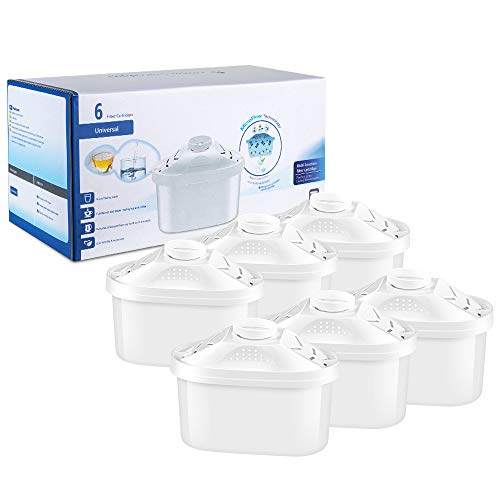 Modohe Cartuchos Filtrantes para el Agua, 6 Filtros de Agua, Compatible con BRITA MAXTRA, Reducen la Cal y el Cloro, 6 Unidades, Segunda Generación, Blanco