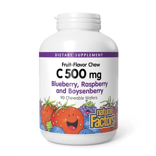 Natural Factors, Kids Chewable Vitamin C 500 mg, Supports Immune Health, Bones, Teeth and Gums, Blueberry, Raspberry and Boysenberry, 90 Count (Pack of 1) Natural Factors, Kids Chewable Vitamin C 500 mg, Supports Immune Health, Bones, Teeth and Gums, Blueberry, Raspberry and Boysenberry, 90 Count (Pack of 1)