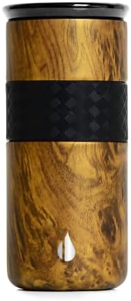 Elemental Artisan Insulated Tumbler, Triple Wall Coffee Travel Mug, Reusable Stainless Steel Coffee Tumbler with Ceramic Lid, Thermal Coffee Cups for Hot (6 Hrs) & Cold (18 Hrs), 16oz - Teak Wood