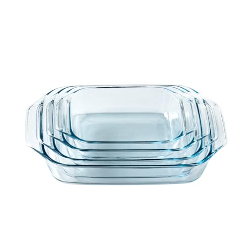 Pyrex - Set of 4 Oven Dishes - Rectangular - Wide handles - Family size - Borosilicate glass - Extreme Resistance - Made in France